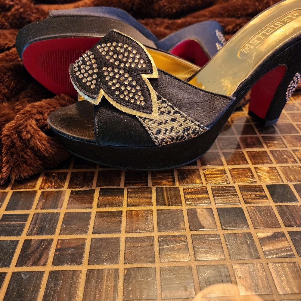 Women's Black and Gold Heels